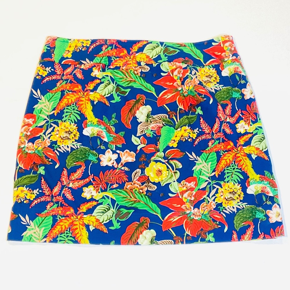 Talbots Womens Blue Tropical Floral Cotton Stretch Mini Skirt Size 14 CA23147